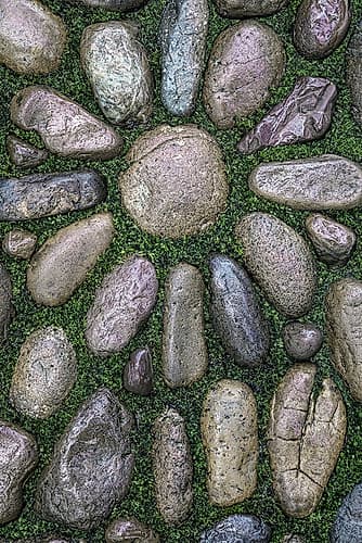 USA, Washington State, Bainbridge Island. Detail of rock design at Halls Hill Labyrinth. Nature Print
